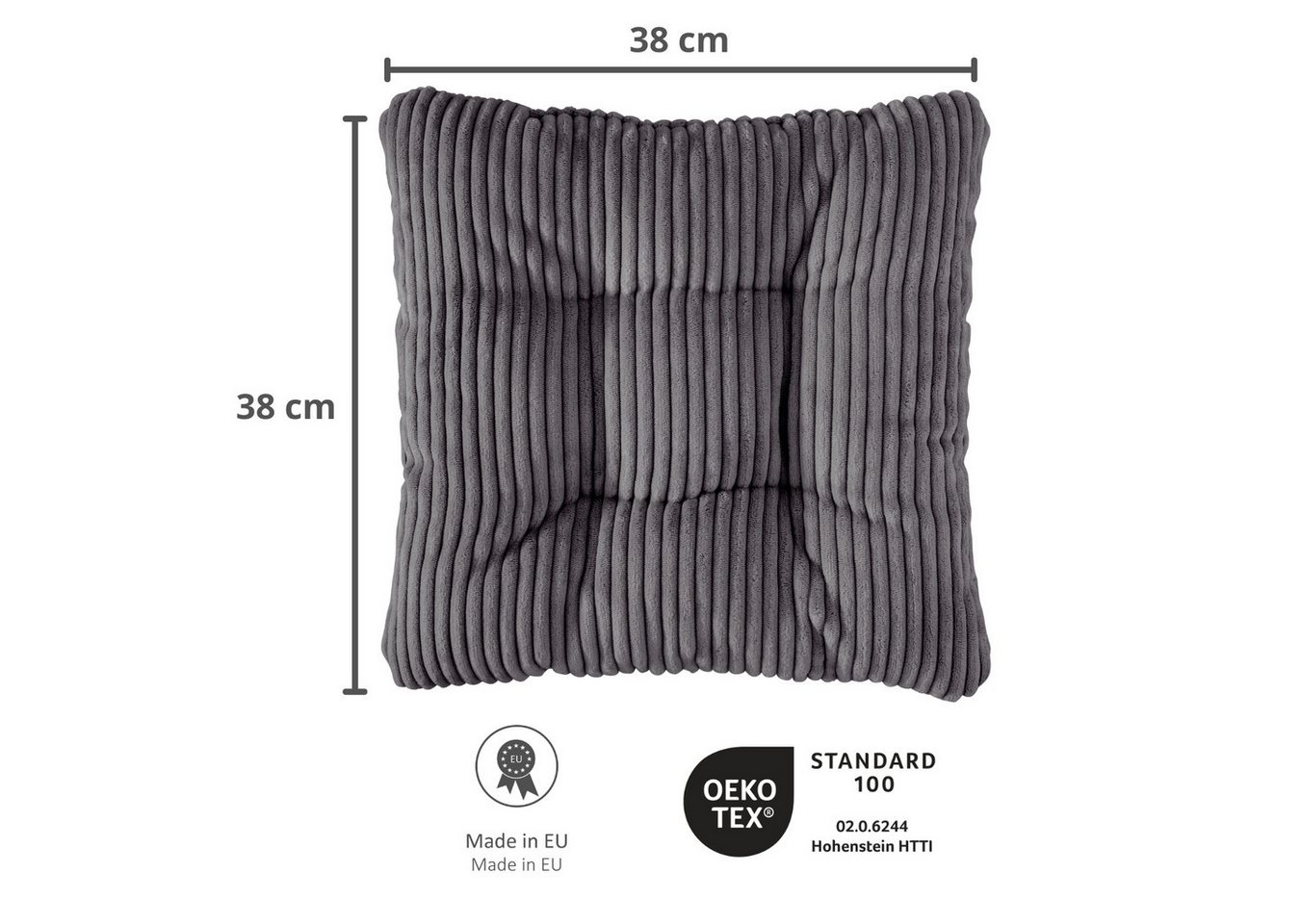 sleepling Sitzkissen in Cord-Optik, Stuhlkissen, Zierkissen, Dekokissen, aus weichem Möbelstoff, abriebfest, anschmiegsam, wendbar, 38 x 38 cm – Bild 3 von 5