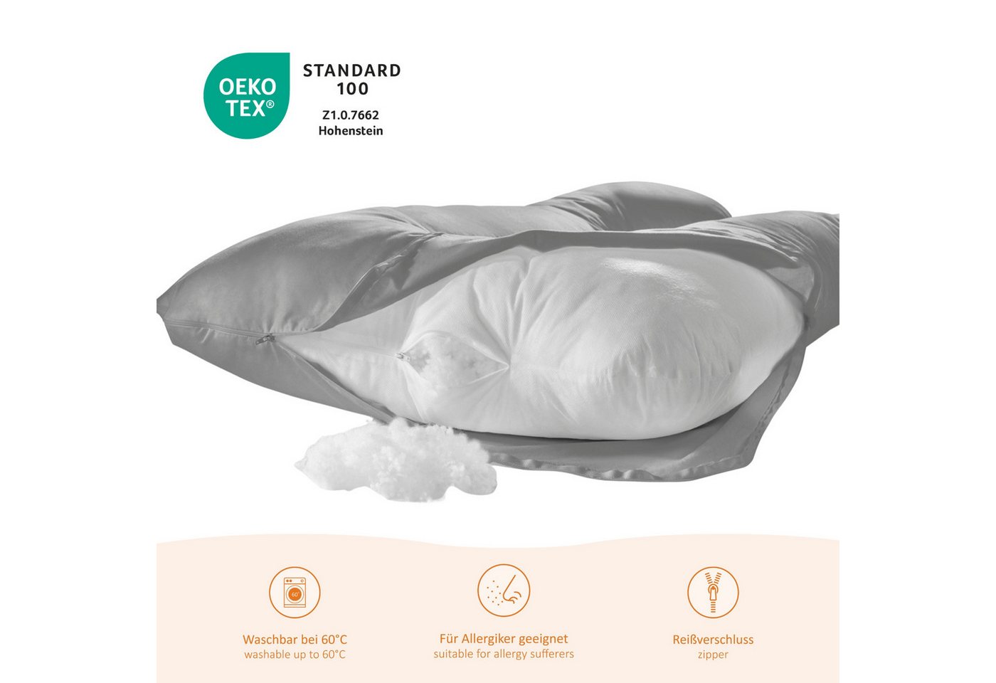sleepling Stillkissen Bodypillow, auch als Seitenschläfer- oder Lagerungskissen nutzbar – Bild 4 von 5