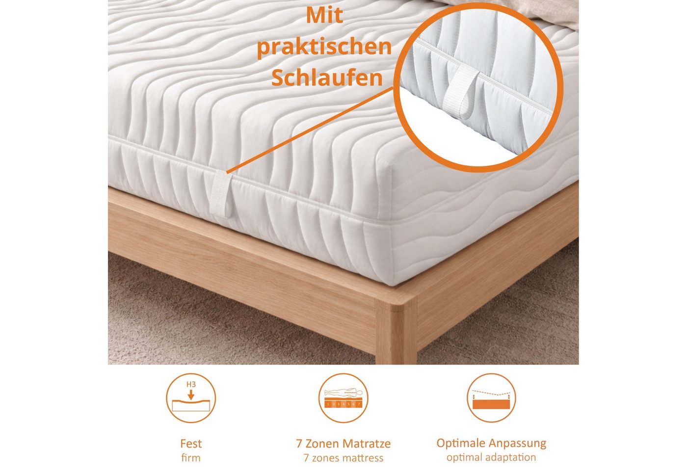 Taschenfederkernmatratze Innovation 320, 90x200 cm, 140x200 cm und weitere Größen, sleepling, 25 cm hoch, 7 - Liegezonen, mit Kalt- oder Gelschaumauflage – Bild 3 von 5