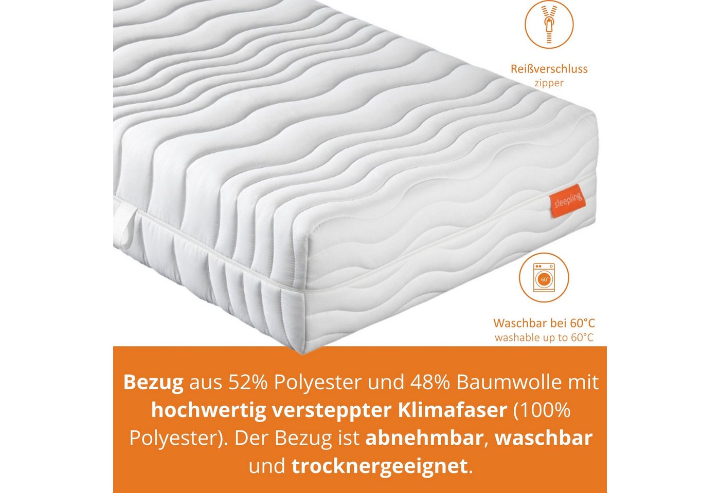 Taschenfederkernmatratze Innovation 320, 90x200 cm, 140x200 cm und weitere Größen, sleepling, 25 cm hoch, 7 - Liegezonen, mit Kalt- oder Gelschaumauflage – Bild 4 von 5