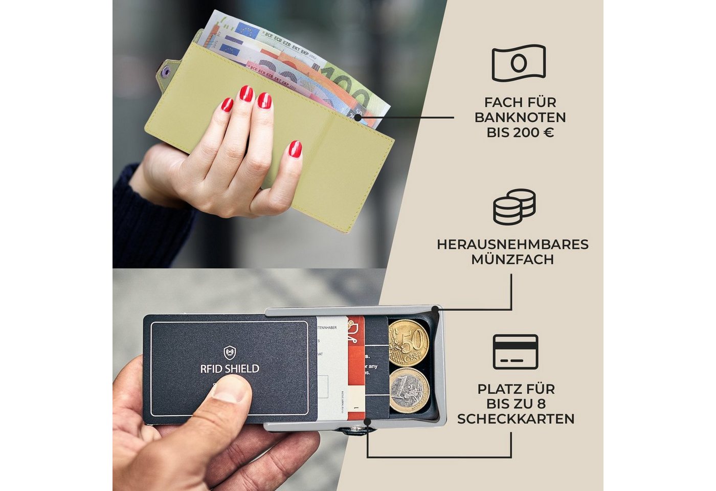 Slimpuro Geldbörse ZNAP Wallet (Set), Portemonnaie RFID-Schutz Bankkarten Geldscheine Münzen Damen Herren – Bild 3 von 5