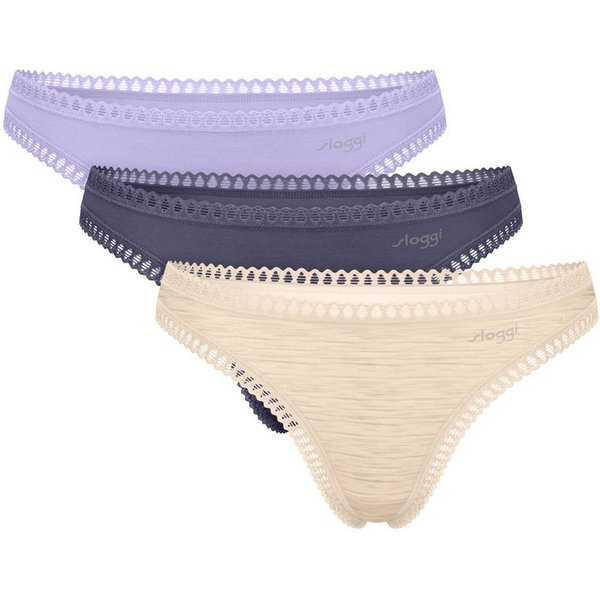sloggi String GO Crush (3er Pack) dehnbare Spitzendetails, Multipack, Cotton-Mix, bequem