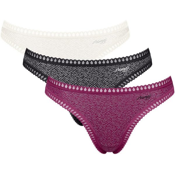 sloggi String GO Crush (3er Pack) dehnbare Spitzendetails, Multipack, Cotton-Mix, bequem