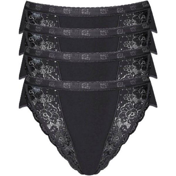 sloggi Tai-Slip Chic (4er Pack) hoher Beinausschnitt, feminin, Spitzeneinsätze, weich, elastisch