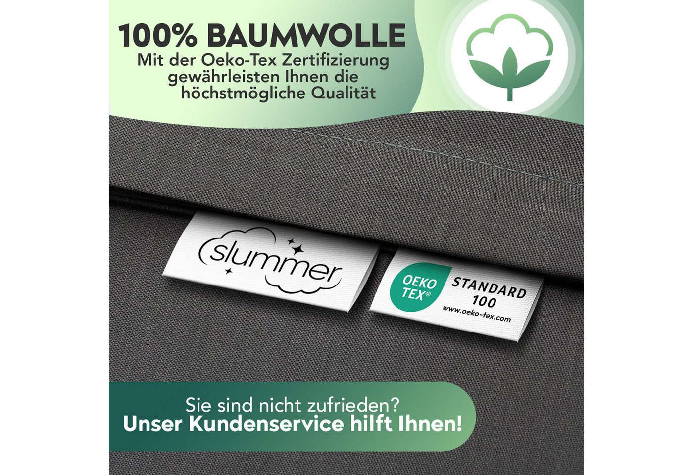 Slummer Bettwäsche 135 x 200 Baumwolle Set 135x200 oder 155x220 cm grau - anthrazit, Baumwolle, 2 teilig, Reißverschluss, Sommerbettwäsche – Bild 5 von 5