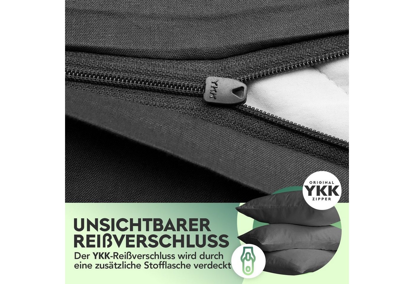 Slummer Bettwäsche 135 x 200 Baumwolle Set 135x200 oder 155x220 cm grau - anthrazit, Baumwolle, 2 teilig, Reißverschluss, Sommerbettwäsche – Bild 3 von 5