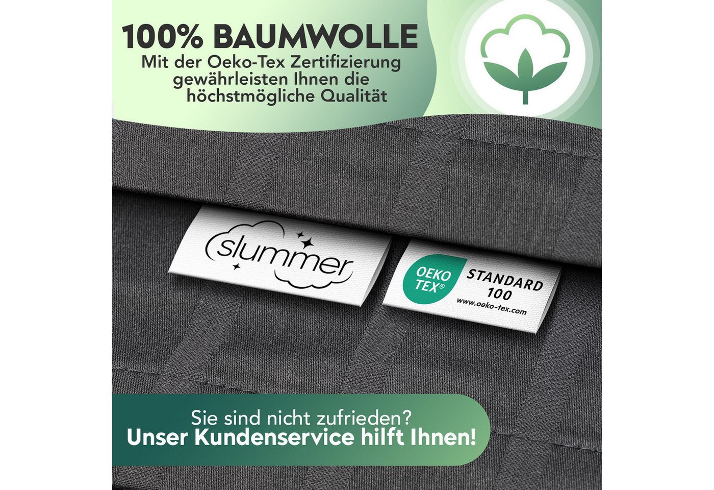 Slummer Bettwäsche 135x200 Baumwolle Damast, anthrazit, Mako-Satin, 2 teilig, Reißverschluss, Kissenbezug 80x80cm – Bild 3 von 5