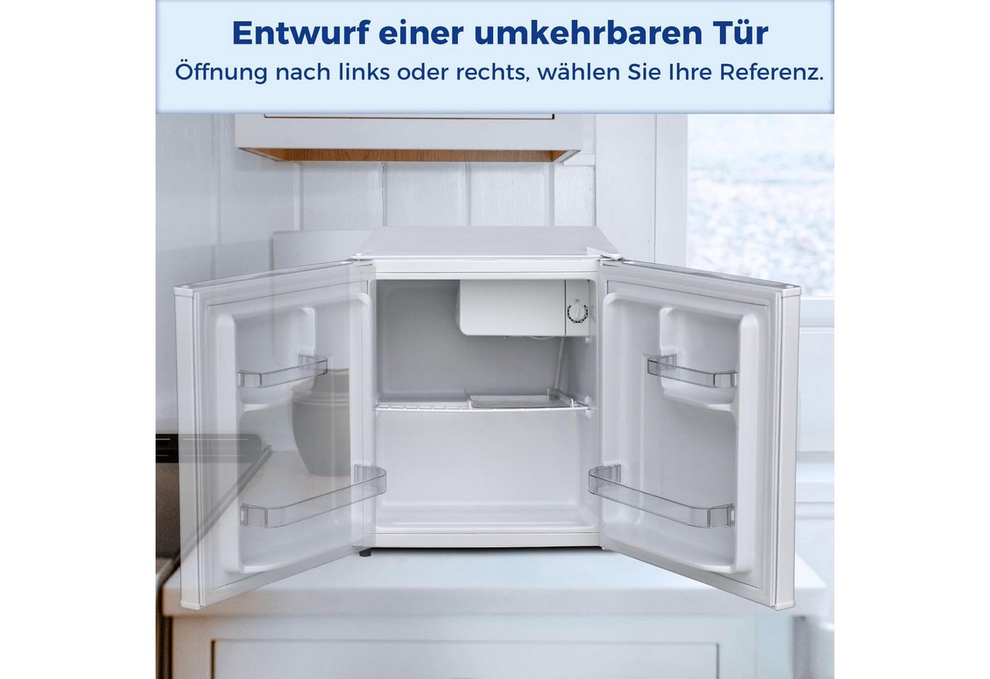 Smad Table Top Kühlschrank DSF-48D6E, 51 cm hoch, 45 cm breit, 6-stufigem Thermostat Kühlfach, 39 dB, für Schlafzimmer/Büro – Bild 3 von 5