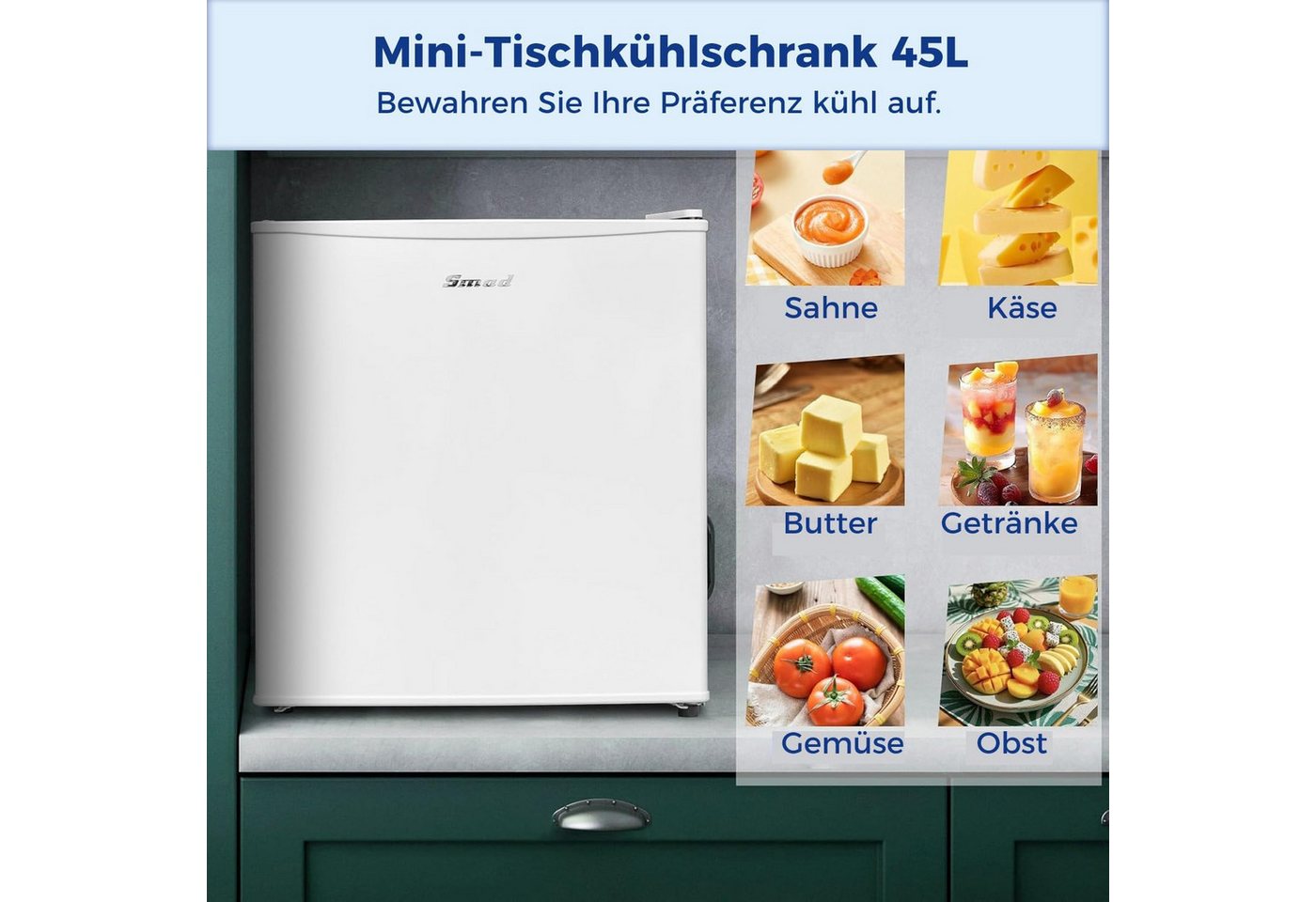 Smad Table Top Kühlschrank DSF-48D6E, 51 cm hoch, 45 cm breit, 6-stufigem Thermostat Kühlfach, 39 dB, für Schlafzimmer/Büro – Bild 4 von 5