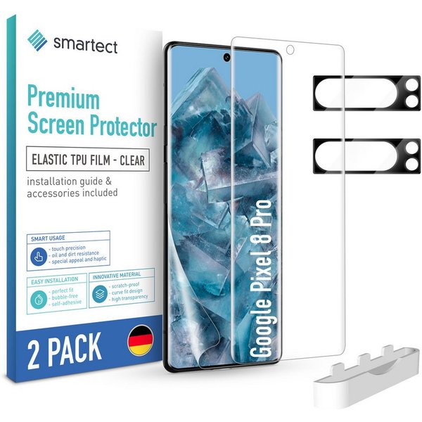 smartect Displayschutzfolie TPU Schutzfolie 2 + 2 Stück für Google Pixel 8 Pro (Display + Kamera) für Google Pixel 8 Pro, Set, 2 Stück, Ultra-klar, Kratzfest, B