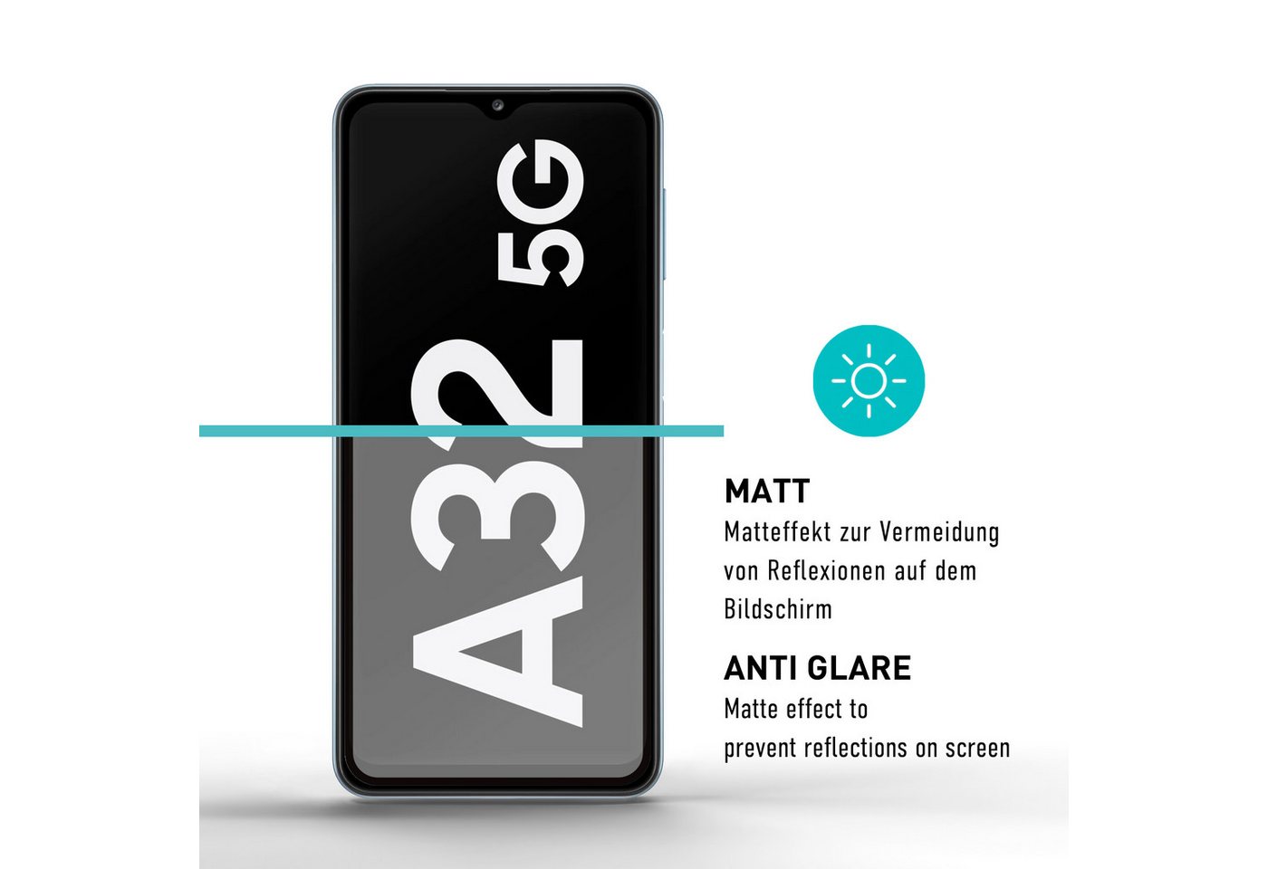 smartect Displayschutzglas 2X Schutzglas Panzerfolie Full Screen Matt für Samsung Galaxy A32 5G für Samsung Galaxy A32 5G, Set, 2 Stück, Entspiegelt, 9H Härte,  – Bild 3 von 5