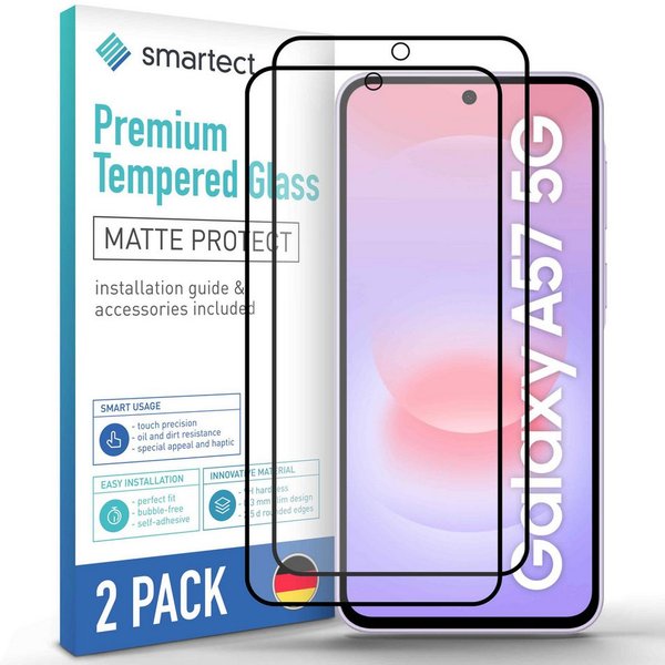 smartect Displayschutzglas 2X Schutzglas Panzerfolie Full Screen Matt für Samsung Galaxy A57 5G für Samsung Galaxy A57 5G, Set, 2 Stück, Entspiegelt, 9H Härte, 