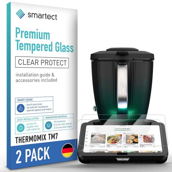 smartect Displayschutzglas 2X Schutzglas Panzerfolie Klar für Thermomix TM7 für Thermomix TM7, Set, 2 Stück, 0.3 mm Ultra-klar, 9H Härte, Kratzfest, Stoßfest, B