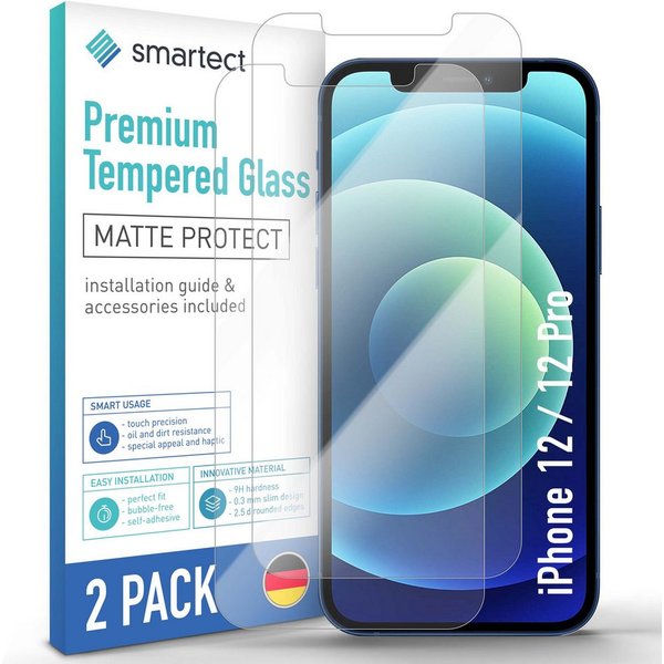 smartect Displayschutzglas 2X Schutzglas Panzerfolie Matt für iPhone 12 / 12 Pro für Apple iPhone 12 / 12 Pro, Set, 2 Stück, Entspiegelt, 9H Härte, Kratzfest, S