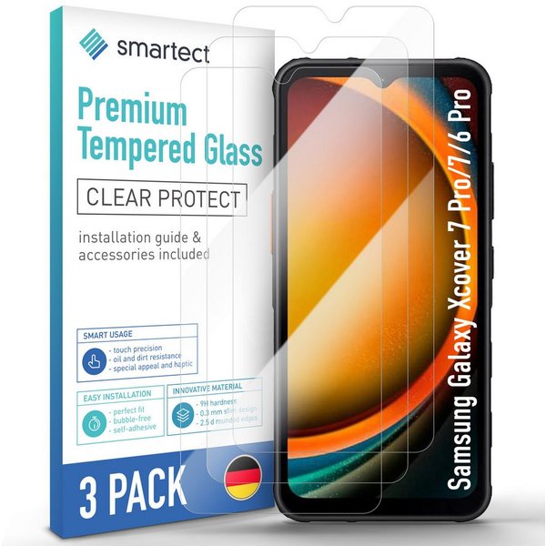 smartect Displayschutzglas 3X Schutzglas Panzerfolie für Samsung Galaxy Xcover 7 Pro / 7 / 6 Pro für Samsung Galaxy Xcover 7 Pro / 7 / 6 Pro, Set, 3 Stück, 0.3 