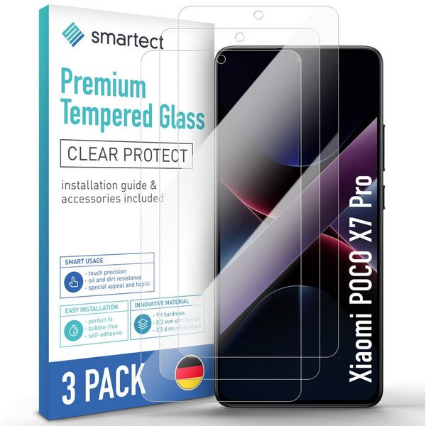 smartect Displayschutzglas 3X Schutzglas Panzerfolie Klar für Xiaomi Poco X7 Pro für Xiaomi Poco X7 Pro, Set, 3 Stück, 0.3 mm Ultra-klar, 9H Härte, Kratzfest, S