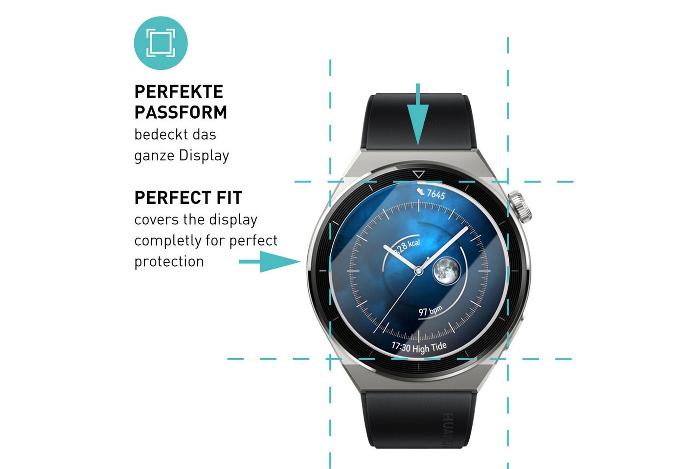 smartect Displayschutzglas 3X Schutzglas Panzerfolie Klar für Huawei Watch GT 3 Pro 46 mm für Huawei Watch GT 3 Pro 46 mm, Set, 3 Stück, 0.3 mm Ultra-klar, 9H H – Bild 3 von 5