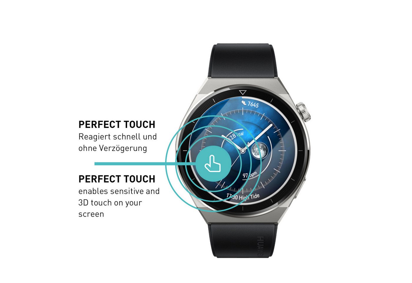 smartect Displayschutzglas 3X Schutzglas Panzerfolie Klar für Huawei Watch GT 3 Pro 46 mm für Huawei Watch GT 3 Pro 46 mm, Set, 3 Stück, 0.3 mm Ultra-klar, 9H H – Bild 4 von 5