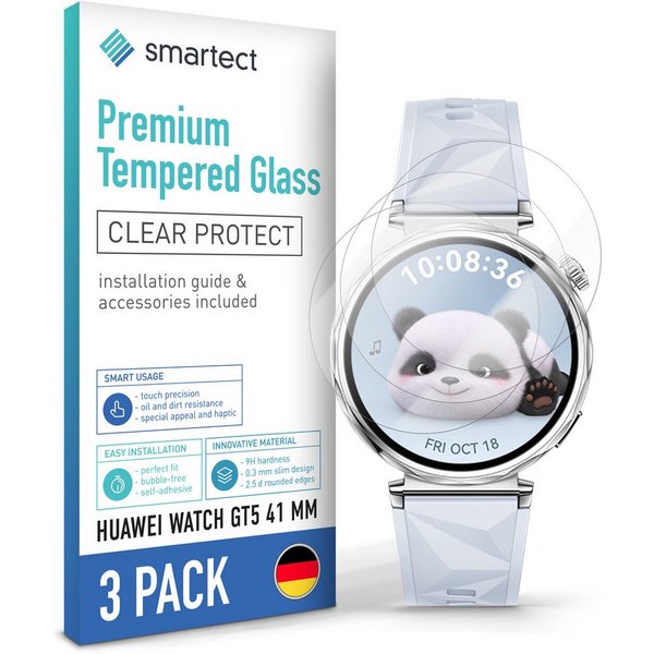 smartect Displayschutzglas 3X Schutzglas Panzerfolie Klar für Huawei Watch GT5 41 mm für Huawei Watch GT5 41 mm, Set, 3 Stück, 0.3 mm Ultra-klar, 9H Härte, Krat