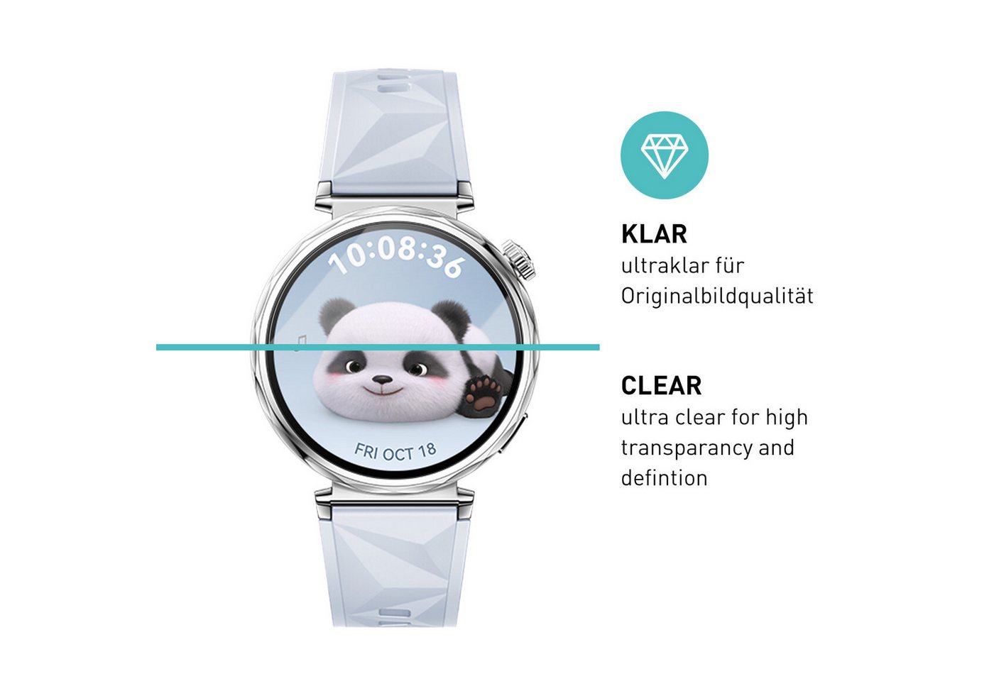 smartect Displayschutzglas 3X Schutzglas Panzerfolie Klar für Huawei Watch GT5 41 mm für Huawei Watch GT5 41 mm, Set, 3 Stück, 0.3 mm Ultra-klar, 9H Härte, Krat – Bild 2 von 5