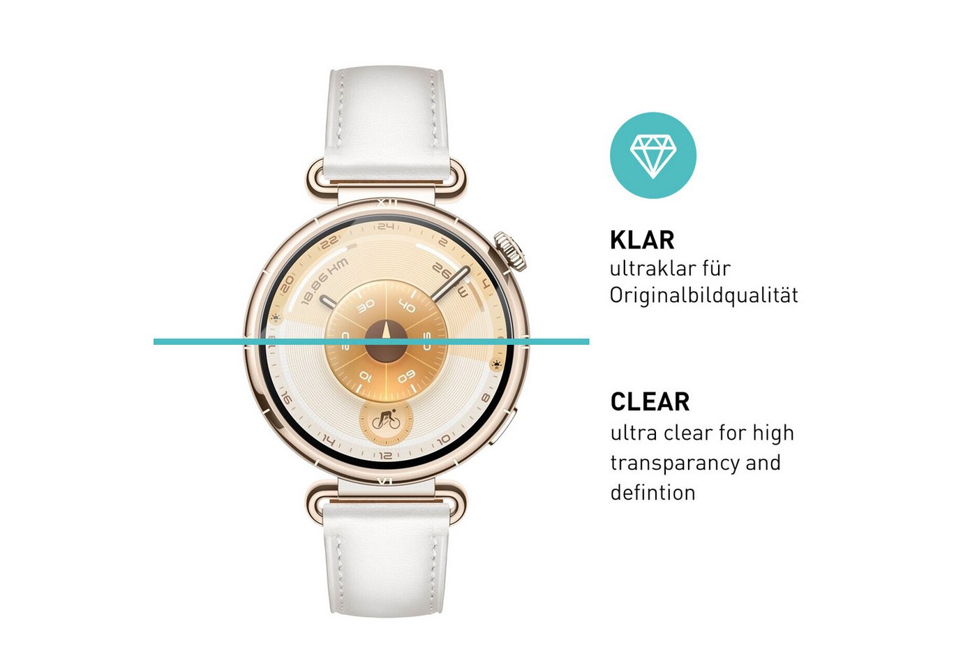 smartect Displayschutzglas 3X Schutzglas Panzerfolie Klar für Huawei Watch GT 6 41 mm für Huawei Watch GT 6 41 mm, Set, 3 Stück, 0.3 mm Ultra-klar, 9H Härte, Kr – Bild 2 von 5