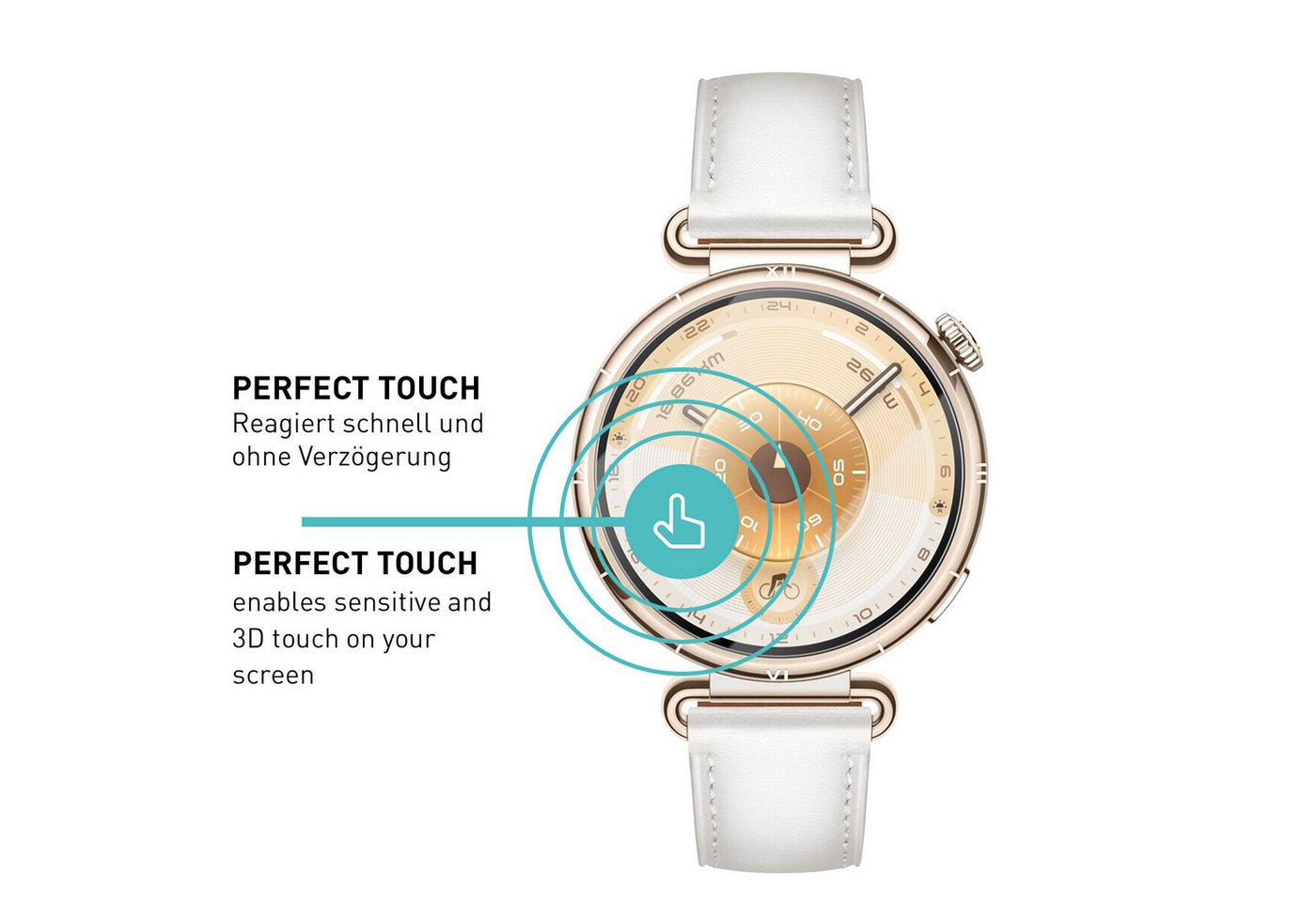 smartect Displayschutzglas 3X Schutzglas Panzerfolie Klar für Huawei Watch GT 6 41 mm für Huawei Watch GT 6 41 mm, Set, 3 Stück, 0.3 mm Ultra-klar, 9H Härte, Kr – Bild 4 von 5