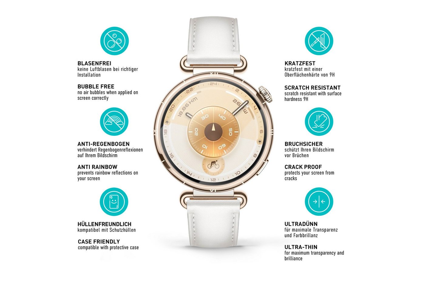 smartect Displayschutzglas 3X Schutzglas Panzerfolie Klar für Huawei Watch GT 6 41 mm für Huawei Watch GT 6 41 mm, Set, 3 Stück, 0.3 mm Ultra-klar, 9H Härte, Kr – Bild 5 von 5