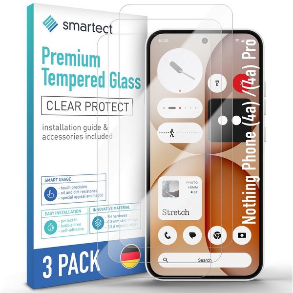 smartect Displayschutzglas 3X Schutzglas Panzerfolie Klar für Nothing Phone (4a) Pro / (4a) für Nothing Phone (4a) Pro / (4a), Set, 3 Stück, 0.3 mm Ultra-klar, 
