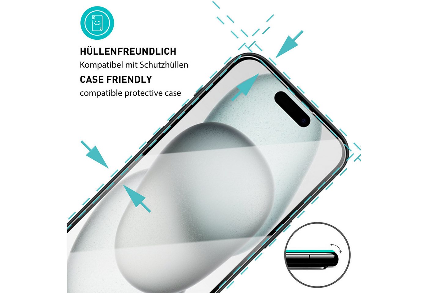 smartect Displayschutzglas Schutzglas Panzerfolie 3 + 3 Stück für iPhone 15 (Display + Kamera) für Apple iPhone 15, Set, 3 Stück, inkl. Anbringhilfe, 0.3 mm Ult – Bild 2 von 5