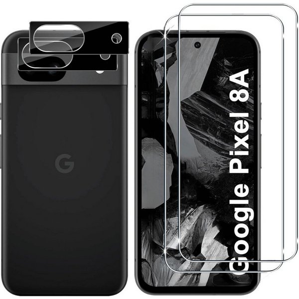SmartUP Displayschutzglas 2X Schutzglas für Google Pixel 8A Panzerfolie Display Kamera Full 9H für Für Google Pixel 8A, kompletter Rundumschutz