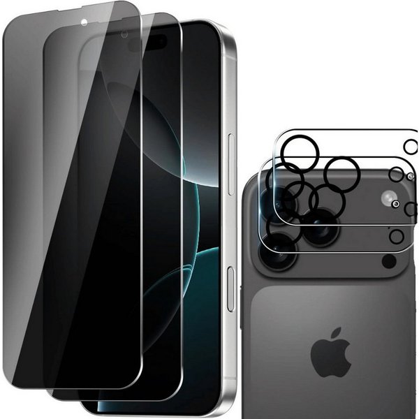 SmartUP Displayschutzglas 2X Schutzglas für iPhone 17 Pro Blickschutz Display Kamera Full Screen für iPhone 17 Pro, 4 Stück, Anti-Spy, Blickschutz, Privacy