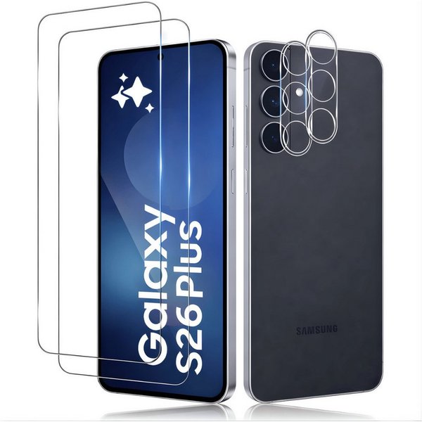 SmartUP Displayschutzglas 2X Schutzglas für Samsung Galaxy S26 Plus Display Kamera Panzerglas 9H für Samsung Galaxy S26 Plus, 4 Stück, Rundumschutz, passgenaue 