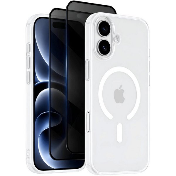 SmartUP Smartphone-Hülle + 2X Schutzglas für iPhone 16 Plus MagSafe Panzerfolie Privacy Case 6,3, MagSafe-Technologie, präzise Aussparungen