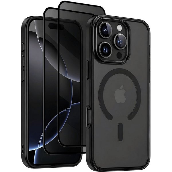 SmartUP Smartphone-Hülle + 2X Schutzglas für iPhone 16 Pro - Panzerfolie Privacy MagSafe Case 6,3, MagSafe-Technologie, integrierter Kameraschutz