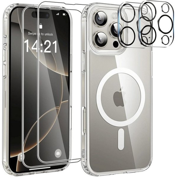 SmartUP Smartphone-Hülle 5in1 für Iphone 16 Pro Max MagSafe 2X Schutzglas 2X Kameraschutz Case 6,9 Zoll, kompletter Rundumschutz