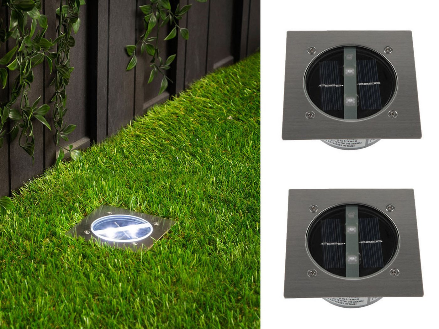 smartwares LED Gartenstrahler, Tageslichtsensor, LED fest integriert, Neutralweiß, 2er-Set Solar-leuchte Boden-Einbaustrahler Außen, Bodenstrahler eckig – Bild 2 von 5