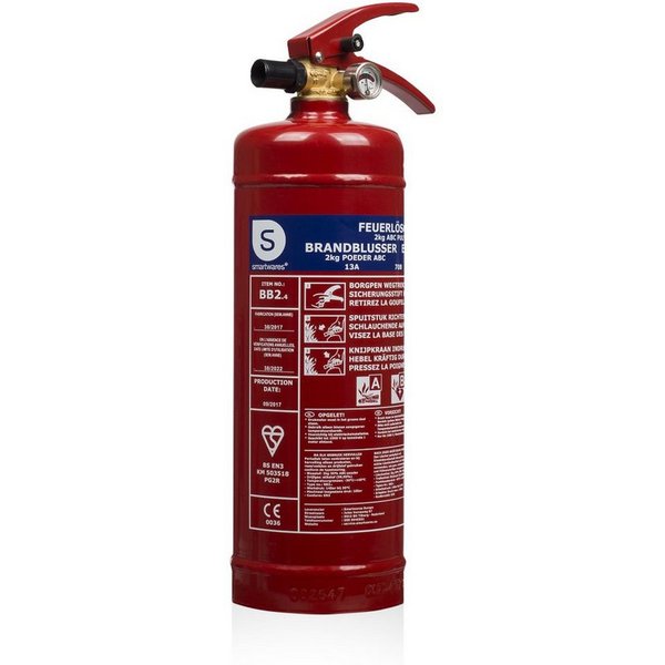 smartwares Pulver-Feuerlöscher 10.014.68, 2 kg Trockenpulver Brandklasse ABC BSI zertifiziert BB2