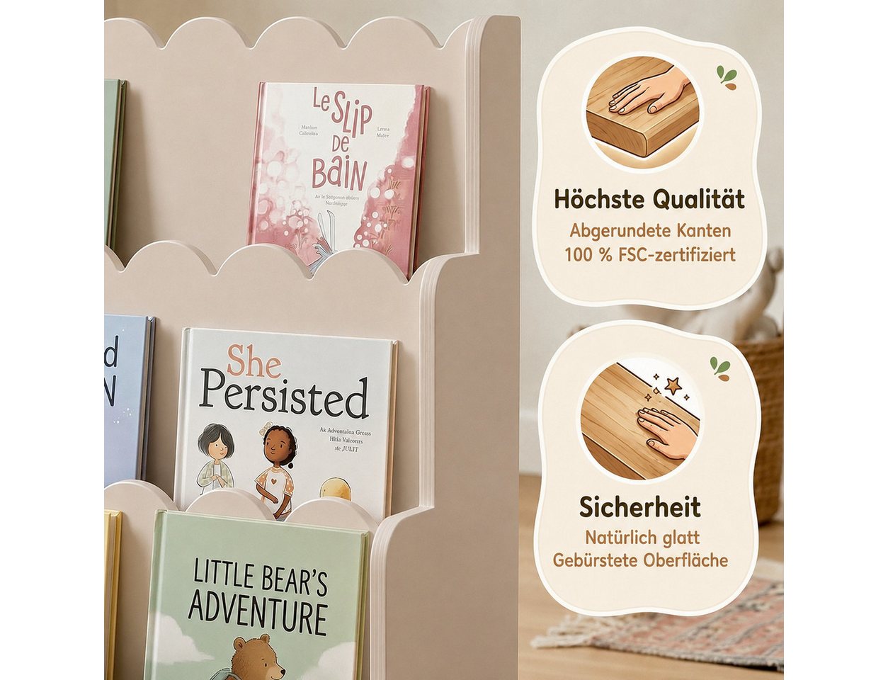 Smartwood Kinderregal Montessori, Bücherregal Kinder, FSC-Kiefernholz, Kaschmir, LULU – Bild 4 von 5