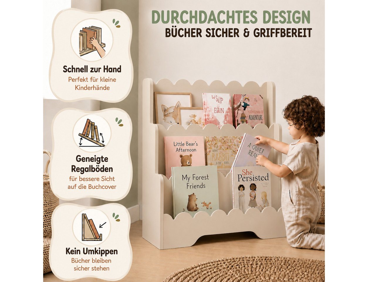 Smartwood Kinderregal Montessori, Bücherregal Kinder, FSC-Kiefernholz, Kaschmir, LULU – Bild 5 von 5