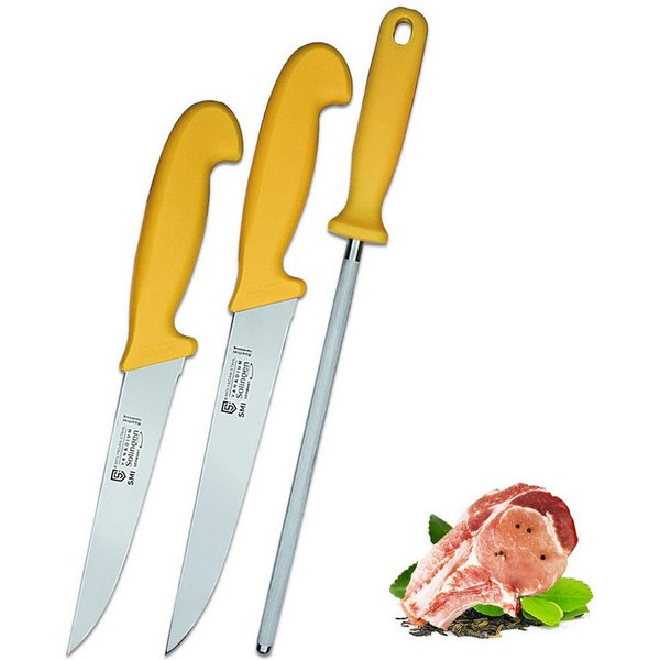 SMI Kochmesser 3-tlg Küchenmesser set Solingen Fleischer Metzgermesser Wetzstahl