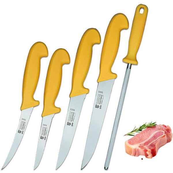 SMI Messer-Set Metzgermesser Set Solingen Fleischmesser Wetzstahl Ausbeinmesser (5-tlg), 5-tlg