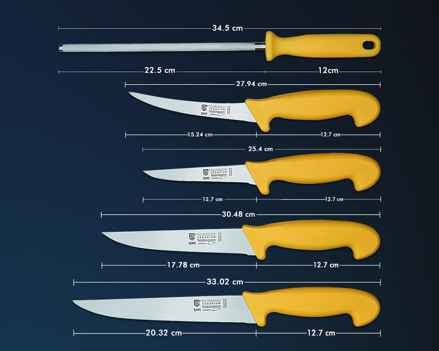 SMI Messer-Set Metzgermesser Set Solingen Fleischmesser Wetzstahl Ausbeinmesser (5-tlg), 5-tlg – Bild 2 von 5