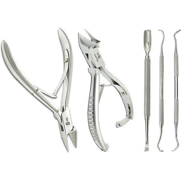 SMI Nagelzange Kopfschneider Eckenzange Fußpflege Set Nagelhautschieber Nagelheber, 5-tlg., 5-tlg, Für starke, dicke und eingewachsene Nägel Edelstahl