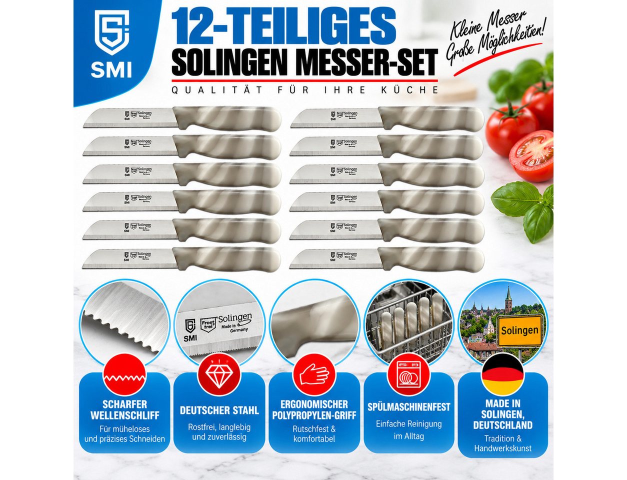 SMI Obstmesser Solingen Schälmesser Wellenschliff Küchenmesser Gemüsemesser 12-tlg – Bild 3 von 5