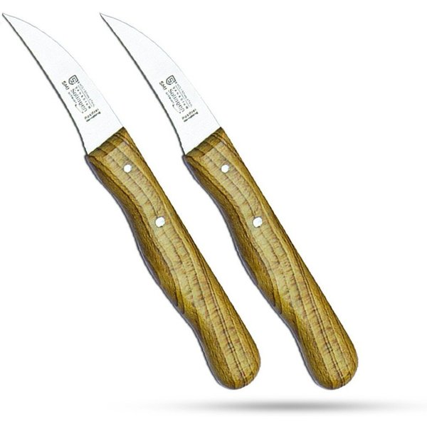 SMI Schälmesser 2-tlg Obstmesser Solingen gebogen Schälmesser rostfrei Gemüsemesser, Buchenholzgriff, nicht spülmaschinenfest