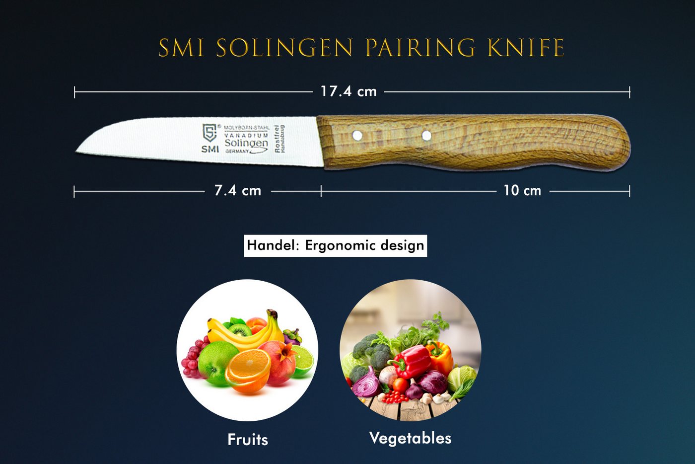 SMI Schälmesser Obstmesser Gerade Solingen Schälmesser rostfrei Gemüsemesser – Bild 2 von 5