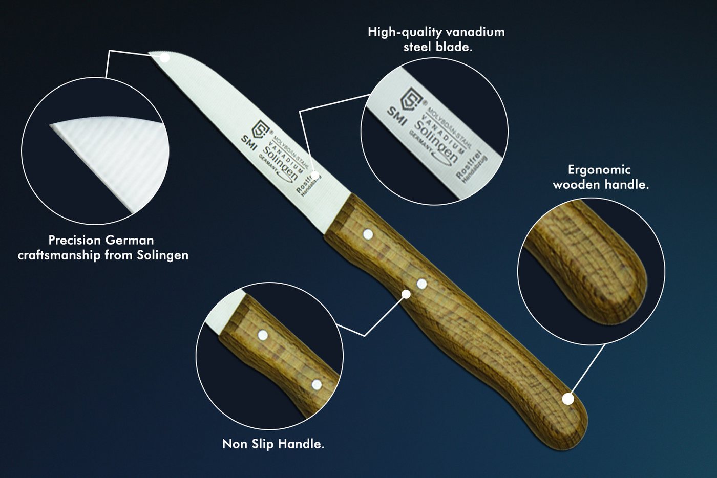 SMI Schälmesser Obstmesser Gerade Solingen Schälmesser rostfrei Gemüsemesser – Bild 4 von 5