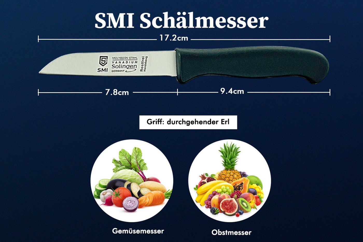 SMI Schälmesser Obstmesser Küchenmesser Solingen Gemüsemesser gerade, schwarz – Bild 2 von 4