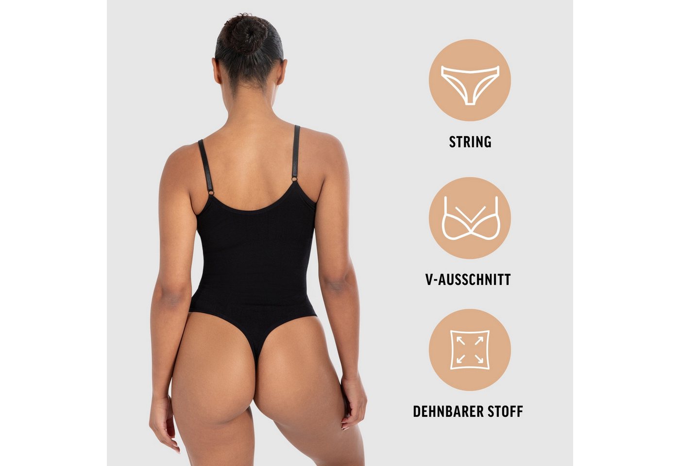 Smilodox Body Nysa, Bauchweg Stringbody, Formender Formbody, Verstellbare Träger atmungsaktives Material, Rückenausschnitt, Eleganter V-Ausschnitt – Bild 2 von 5