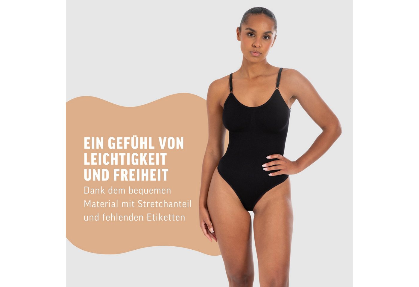 Smilodox Body Nysa, Bauchweg Stringbody, Formender Formbody, Verstellbare Träger atmungsaktives Material, Rückenausschnitt, Eleganter V-Ausschnitt – Bild 3 von 5